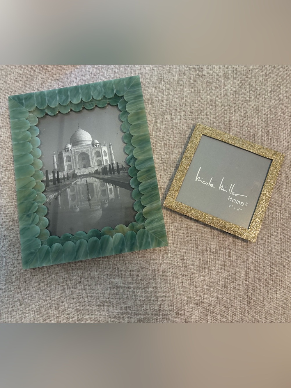 World Market Nicole Miller Photo Frames Standing 2 Sizes Green Scalloped & Gold